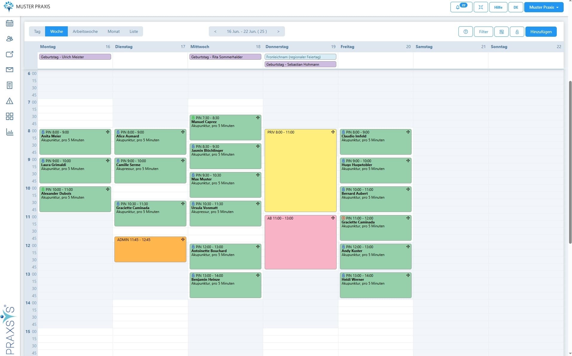 PRAXSYS Kalender mit Terminübersicht und Online-Terminbuchung