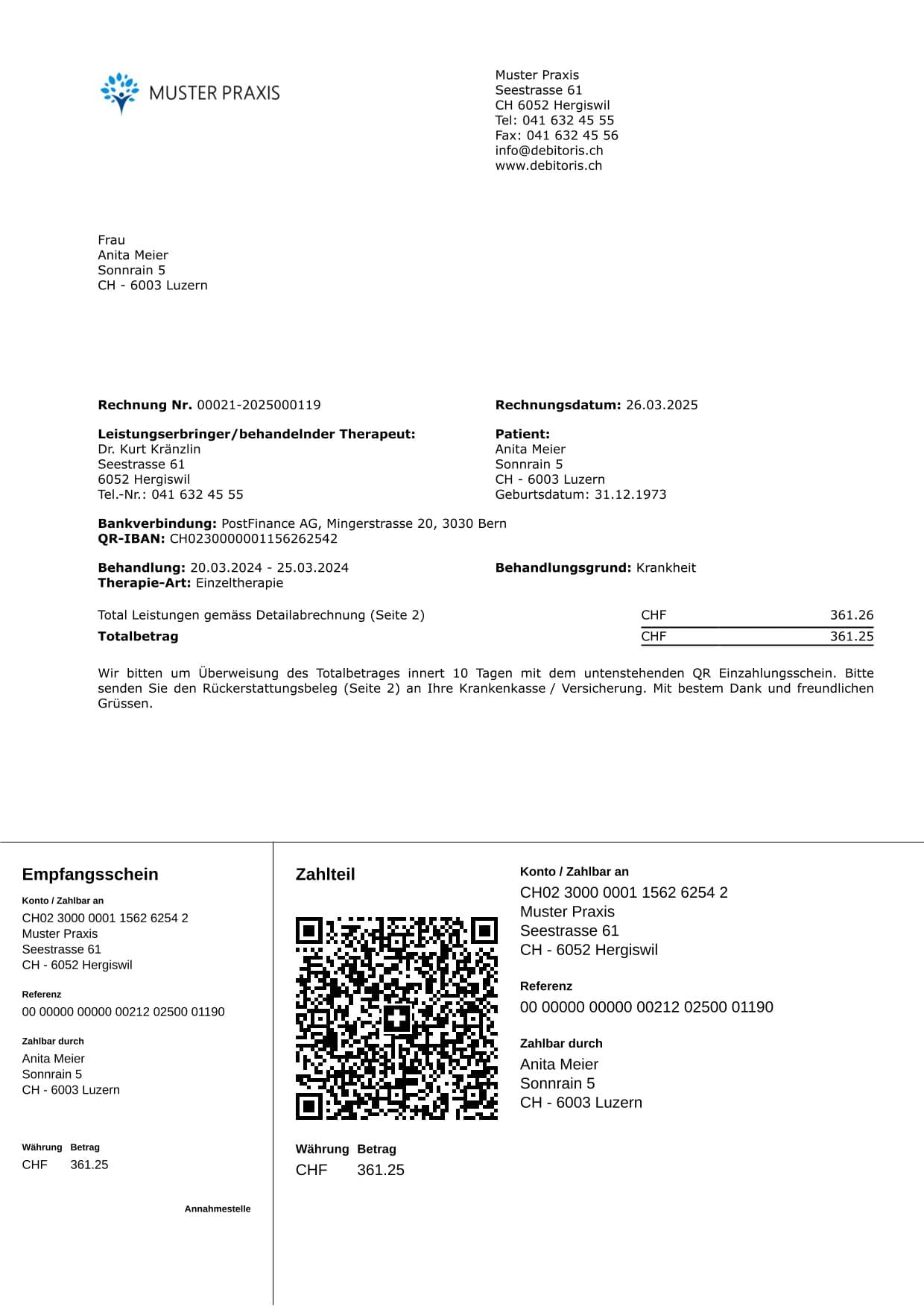 PRAXSYS QR-Rechnung für tarifkonforme Abrechnung