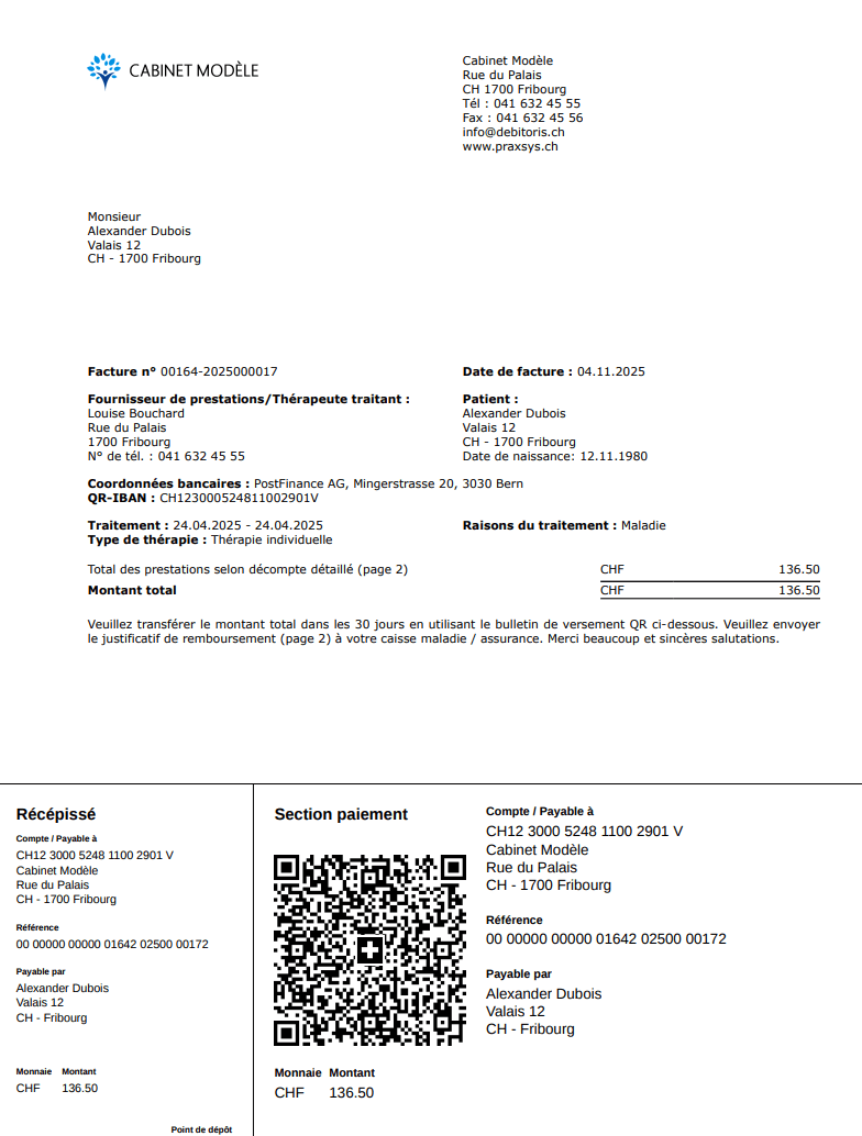 Facture QR PRAXSYS pour une facturation conforme aux tarifs