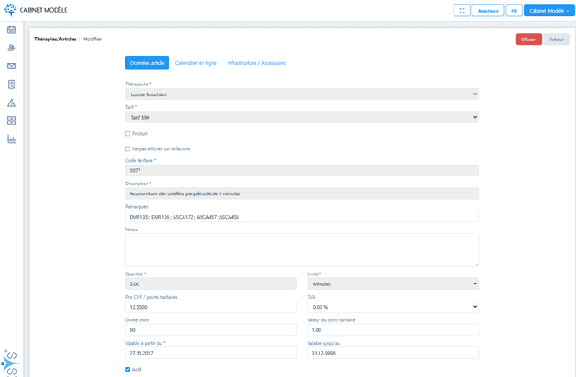 Capture d'écran de Modification d'Articles