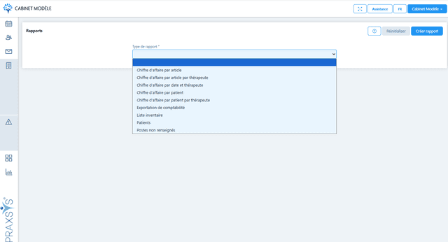 Capture d'écran des Rapports