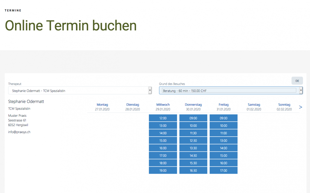 Online-Terminkalender auf Ihrer Website einbinden  Praxsys